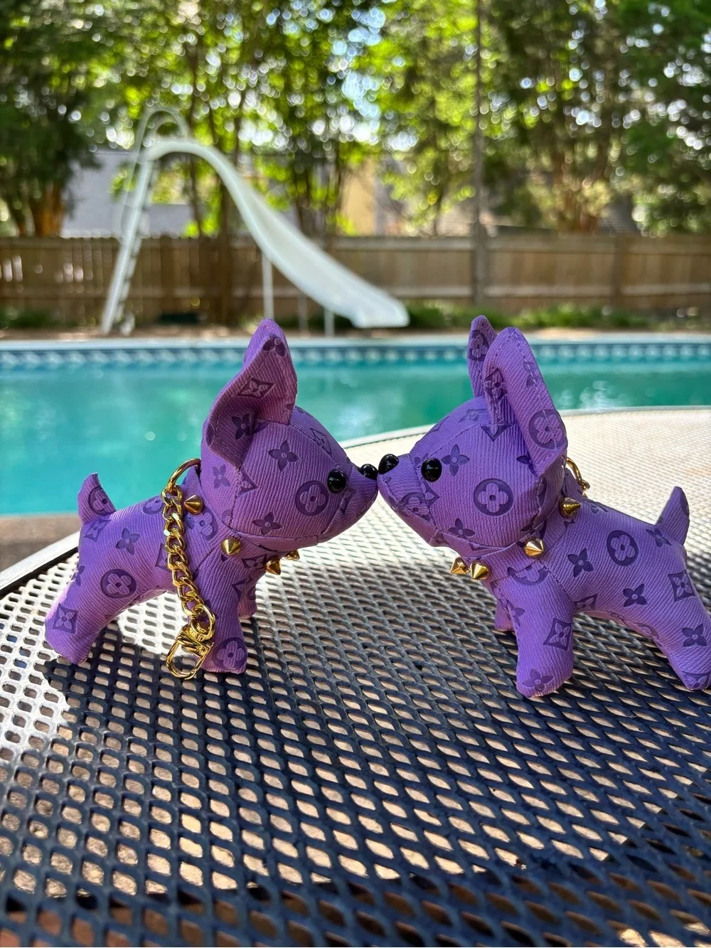 Bag Charm/Key Fob Adorable Purple Frenchie with Gold Accents and Spiked Collar!